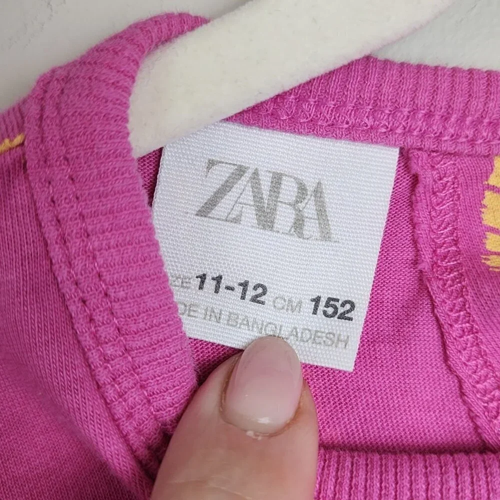 Zara girls sz 11-12 pink palm tree boxy top t shirt